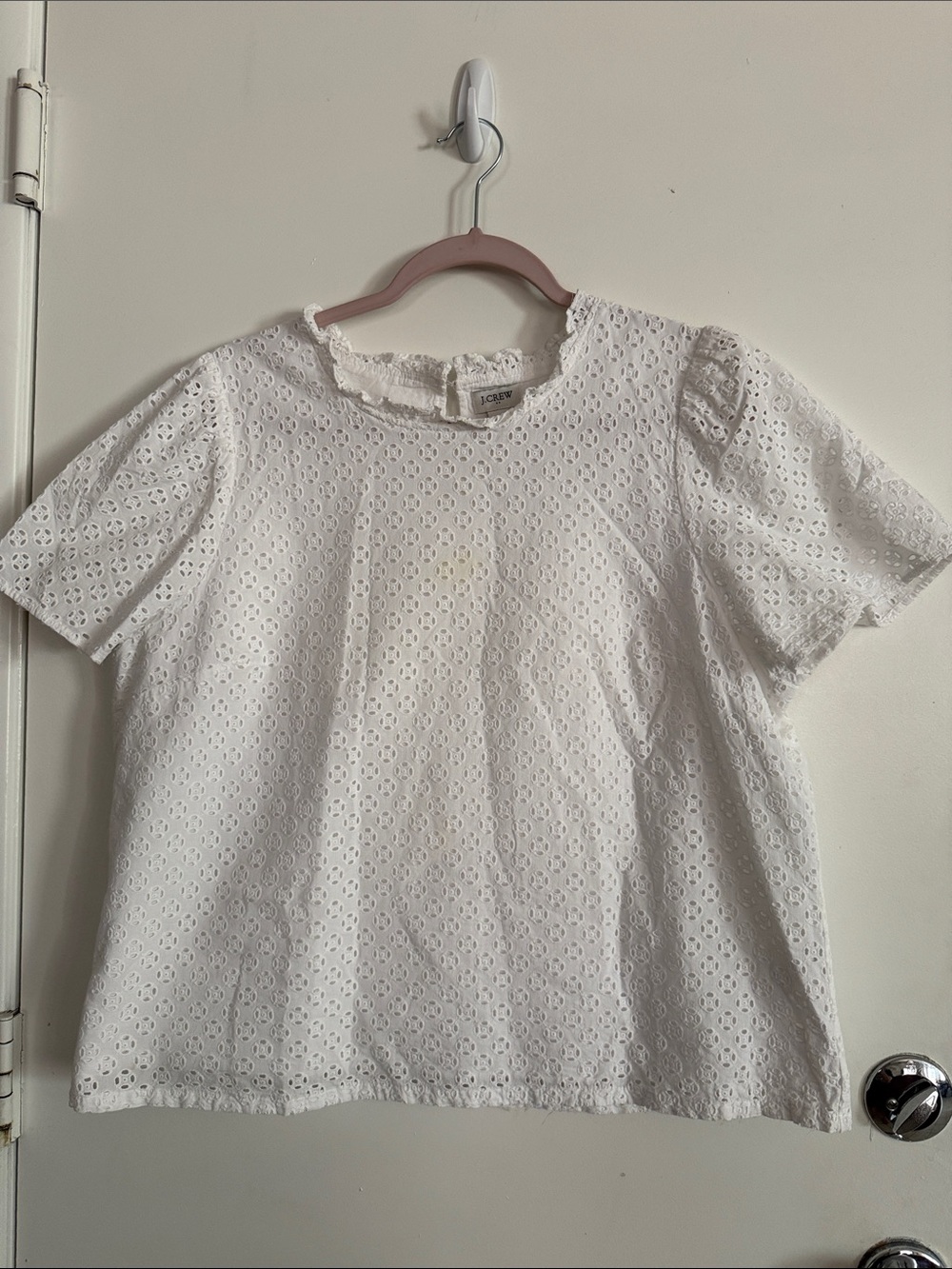 J. Crew White Eyelet Puff Sleeve Top
